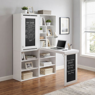 Folding Desk With Storage, Foldable Convertible Writing Table With Blackboard And Shelves For Home Office