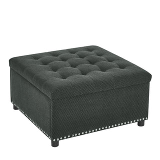 Square Tufted Storage Ottoman With Nailhead Trim