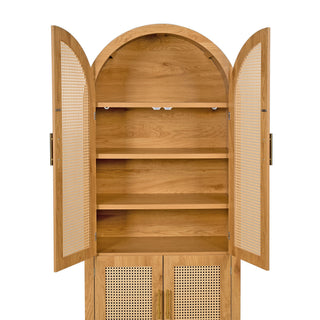 Tall Arched Cabinet With Rattan Doors & Adjustable Shelves