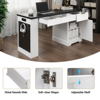 Modern Fluted Office Desk With Storage Cabinet