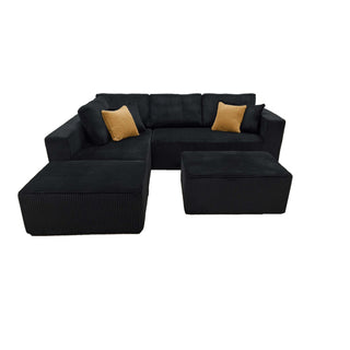 Upholstered Sectional With 2 Moveable Ottomans - Black