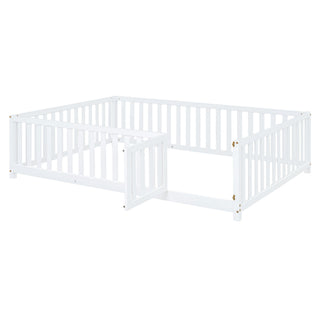 Daybed With Fence Guardrails And 2 Drawers, Split Into Independent Floor Bed & Daybed