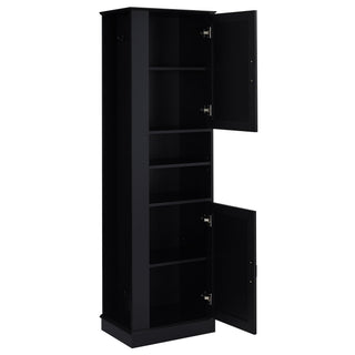 Tall Freestanding Bathroom Storage Cabinet With Adjustable Shelves And Side Hooks Board, Rectangle Design
