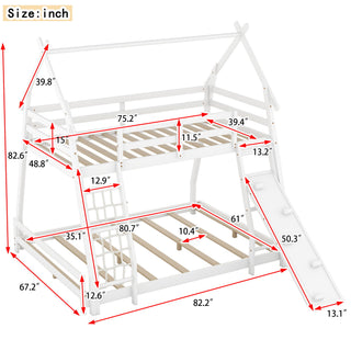 Twin Over Queen House Bunk Bed With Climbing Nets And Climbing Ramp