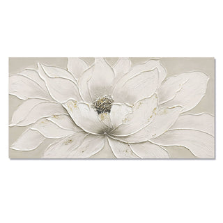 Lotus Flower Canvas Wall Art, Hand Painted Textured Floral Painting - Antique White