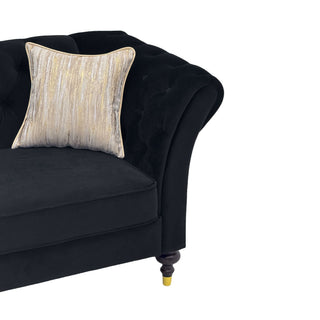 3 Seater Button Tufted Sofa With Rolled Arms, Living Room Couch With 2 Pillows - Black
