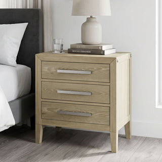 Adeline - 3 Drawers Nightstand With USB & LED Light - Natural Wood Wash