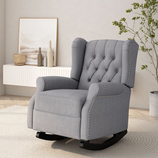 Sheila - Contemporary Fabric Tufted Wingback Rocking Chair - Gray