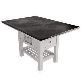 Counter Height Dining Table With 2 Leaves, Under Table Storage - Antique White / Gray