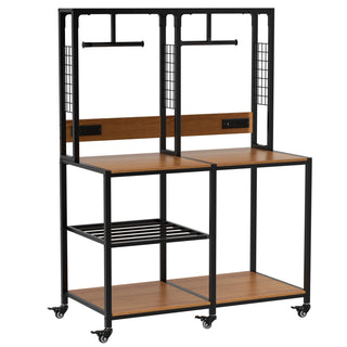 Double 3D Printer Stand With Filament Storage, T-Type Filament Holder, Lockable Wheel, Mobile Or Fixed Printer Rack For Home - Black