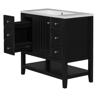 36" Bathroom Vanity & Sink, 2 Cabinet And 3 Drawers - Black
