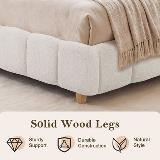 Pula - Queen Platform Bed With Upholstered Headboard, Slat Support, No Box Spring Needed - Ivory