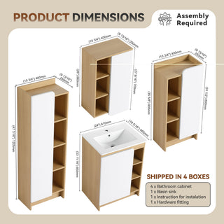4 Piece Bathroom Vanity Set With Sink, Vanity Combo With Storage Cabinets - Black / Light Oak / White