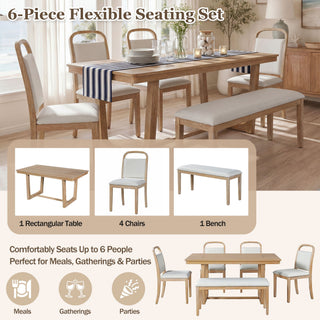 Farmhouse Dining Set With 4 Upholstered Chairs & 1 Bench