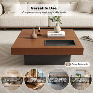 Square Floating Coffee Table For Living Room - Dark Walnut