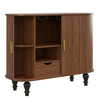 Fluted Liquor & Coffee Bar Cabinet With 6 Wine Racks And 3 Glass Holders