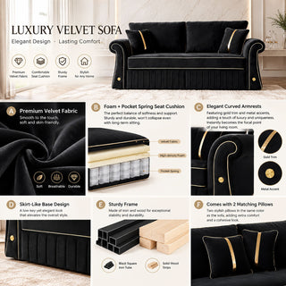 Sofa With Rolled Arms, 3 Seater Couch, Living Room Accent