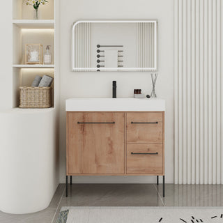 36" Freestanding Bathroom Vanity With Sink, Soft Close Doors & 2 Drawers - Imitative Oak