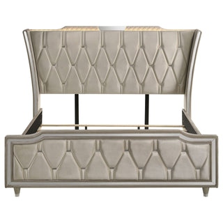 Mika - LED Upholstered Bed With Tufted Wingback Headboard And Ambient Lighting