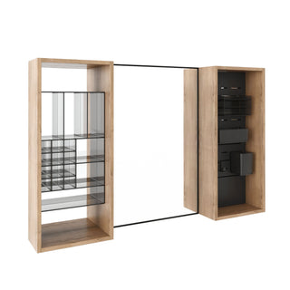 43.5" Mirror Cabinet With Storage, Wall Mounted Medicine Cabinet Frame With Shelves - Imitative Oak