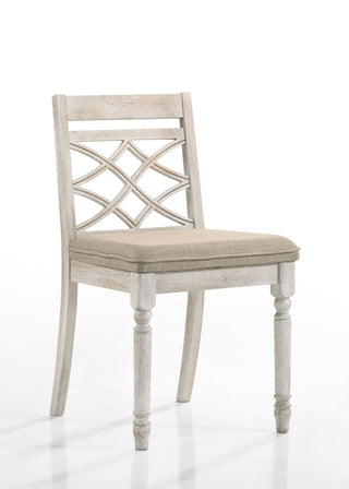 Havanna - 5 Piece Wide Round Dining Table With Off White Chairs (Set of 5) - Vintage Walnut
