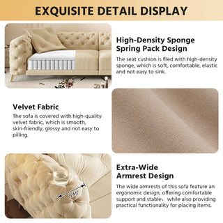 3 In 1 Convertible Sleeper Sofa, Pull Out Bed, Button Tufted, 4 Seater Couch With Movable Ottoman For Apartment - Apricot