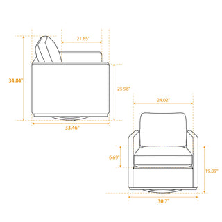 Modern Upholstered Square Swivel Accent Chair With 360 Degree Rotation
