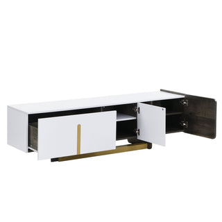 TV Stand With 1 Drawer, 2 Cabinets And Adjustable Shelves