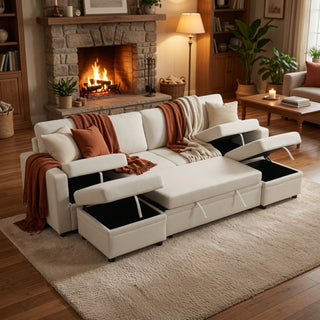 Extra Wide U - Shape Convertible Sleeper Sofa Bed With Dual Storage Ottoman