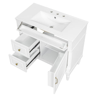 Freestanding Bathroom Vanity With Sink, Adjustable Shelf, Flip Drawer