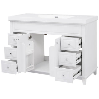 Bathroom Vanity & Sink, 6 Soft Close Drawers & Double Doors - White