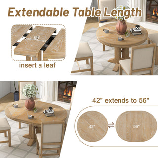 Dining Set & Extendable Round Table And 4 Upholstered Chairs