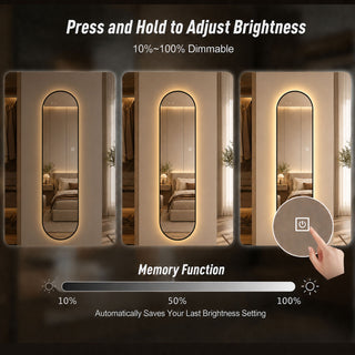 Capsule Shaped Dimmable LED Full Length Wall Mirror With Frame - Silver