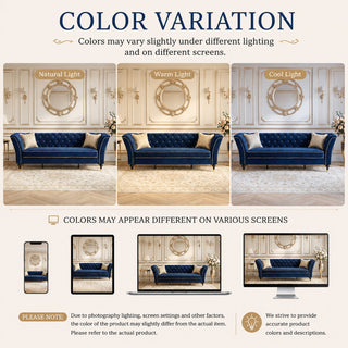 3 Person Sofa With Deep Seat, Tufted Backrest
