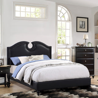 California King Size Bed With Nailhead Trim And Cut Out - Black