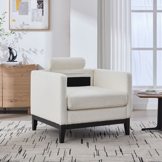 Wide Modern Farmhouse Performance Accent Chair With Legs, Wood Base