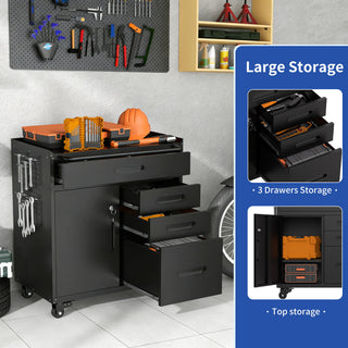 Rolling Tool Cabinet Heavy Duty Garage Storage With Lockable Doors & Drawers