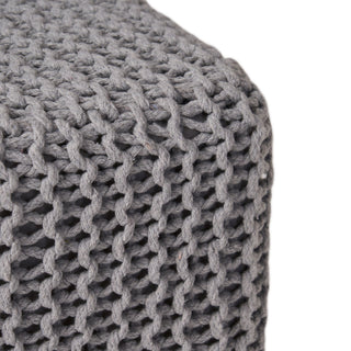 Chabani - Indoor Modern Knitted Fabric Cube Pouf Ottoman - Light Gray