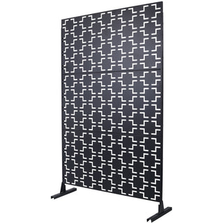 Outdoor / Indoor Privacy Screen Metal Privacy Screen, Freestanding Decorative Privacy Screen For Deck Balcony Patio - Black
