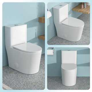 1 Piece Toilet For Bathroom, Soft Closing Seat, Dual Flush 1.1 / 1.6 Gpf - White