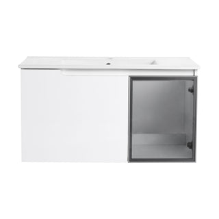 Wall Mounted Bathroom Vanity With Sink, 2 Soft Close Doors, Cabinet & Half Door