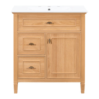 Bathroom Vanity With Sink, Flip Drawer & Adjustable Shelf - Natural