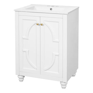 Bathroom Vanity With Ornate Elliptical Motif, Soft Close Hinges