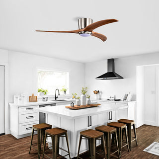 Flush Mount Fan Light, 3 Blades Ceiling Fan With Lights Remote Control, Quiet DC Motor, 6 Speed - Nickel