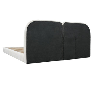 Queen Size Upholstered Platform Bed With Tufted Headboard - White