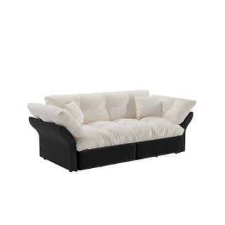 Queen Pull Out, 3 In 1 Convertible Sleeper Tufted Sofa & 2 Soft Pillows