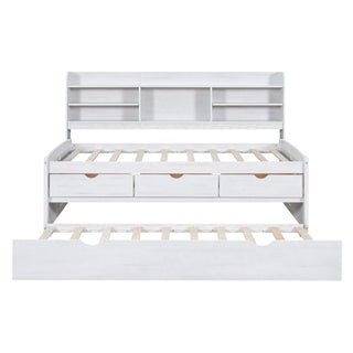 Captain Bed With Built In Bookshelves, 3 Storage Drawers, And Trundle