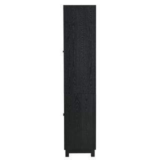 Mid Century Modern Style Tall Display Cabinet With Glass Doors For Collectibles - Black