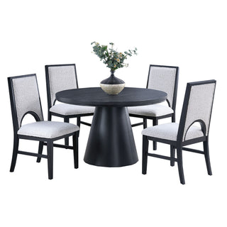 5 Piece Round Dining Set With Upholstered Chairs - Black / White