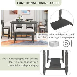 Counter Height Dining Set With Shelf, 4 Chairs And Bench